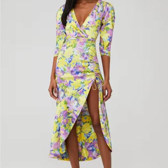 For Love & Lemons purple and yellow floral midi dress - Picture 2 of 5